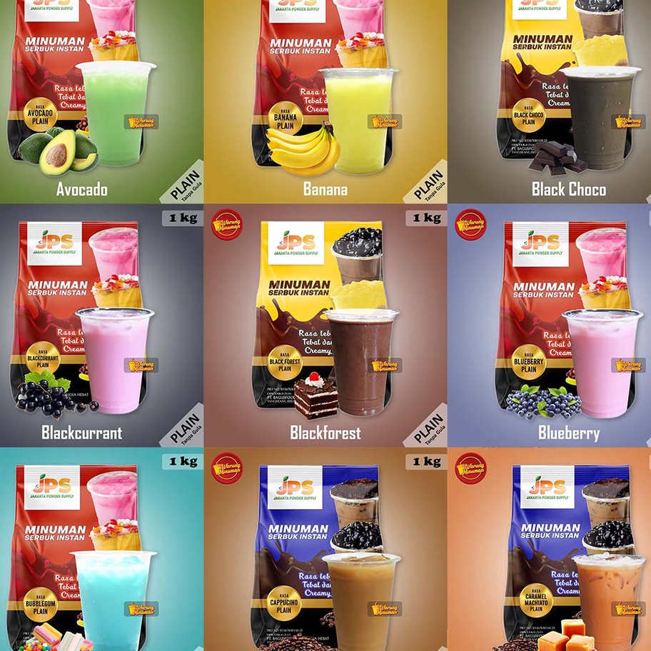 

☈➸❋✦ 40 Rasa Bubuk Minuman JPS Plain 1 kg Premium Tanpa Gula - Kiloan Coklat Kopi Matcha Green Tea Thai Tea Taro Vanilla Permen Karet Klepon Serbuk Instan Terlaris