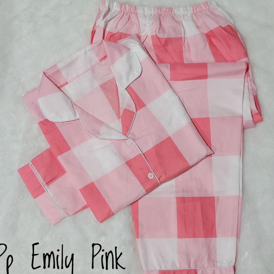 Terkini BJ - Piyama PP Wanita Motif Kotak - Baju Tidur Lengan panjang Katun Premium