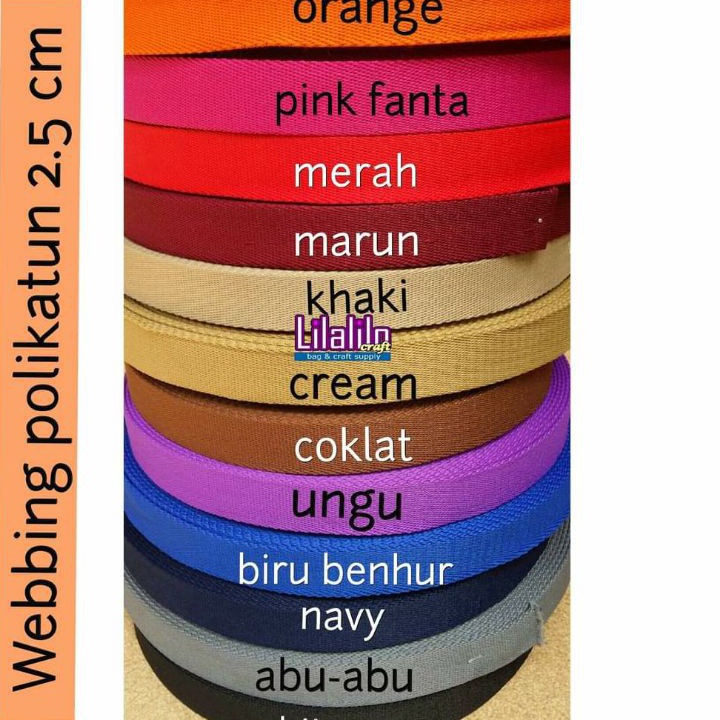 Stock Banyak WEBBING POLIKATUN 2.5 CM / WEBBING KATUN 2.5 CM Harga Murah