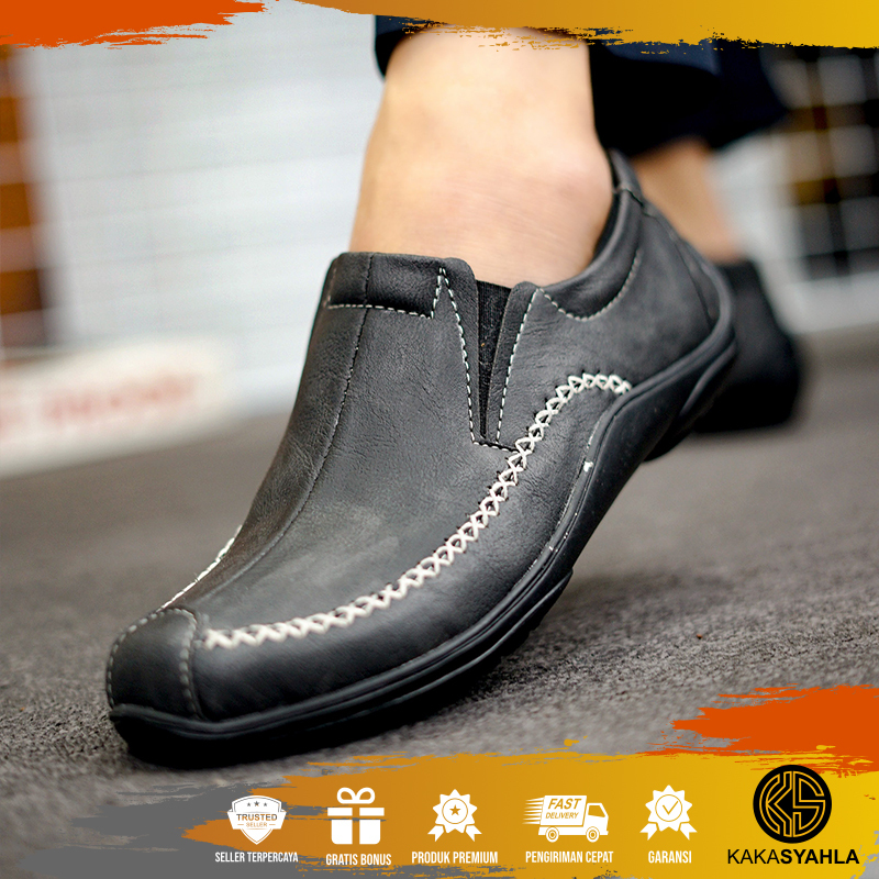 KKS X GUNDA - Sepatu Pantofel Kulit Slip On Loafers Pria Wanita Kantor Kerja - Sepatu Oxford Formal 