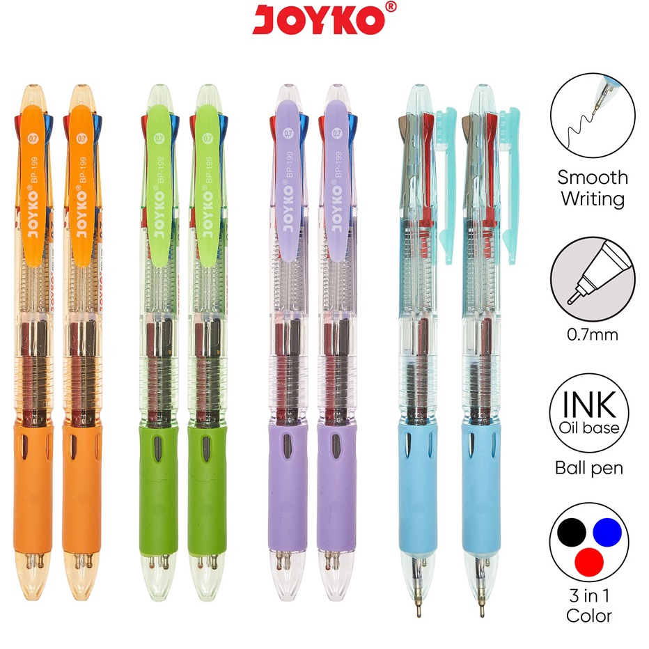 

Terlaris Ball Pen Pulpen Pena Joyko BP-199 Trico 0.7 mm 3 Warna Colors Ready