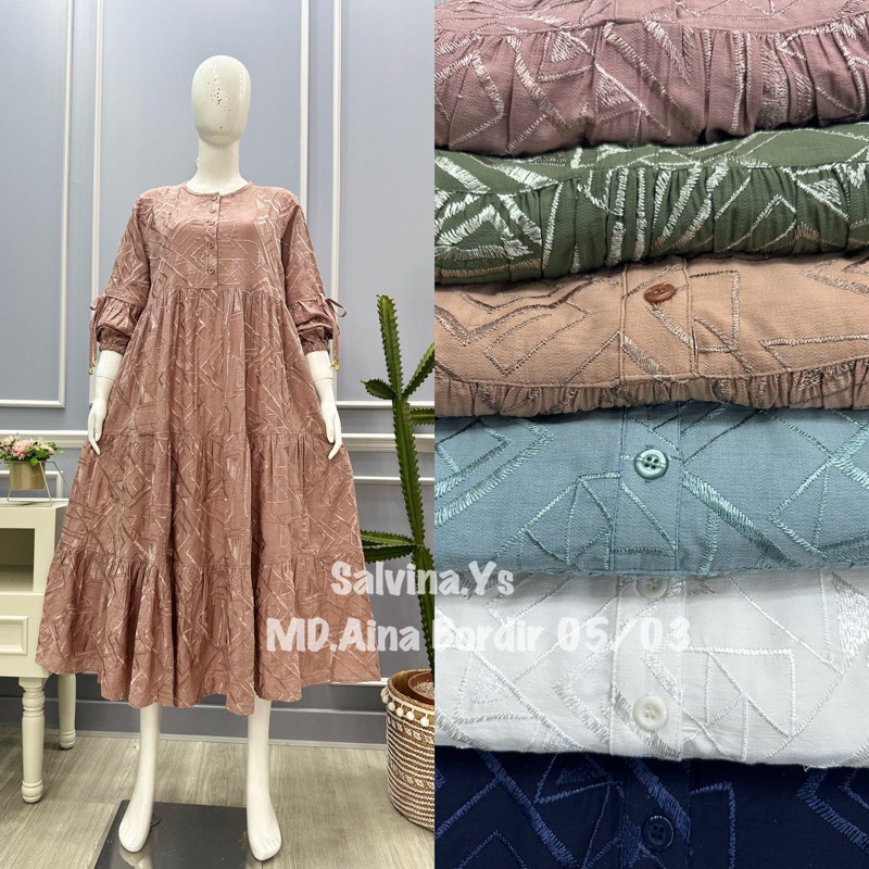 midi katun aina bordir lengan balon salvina ys