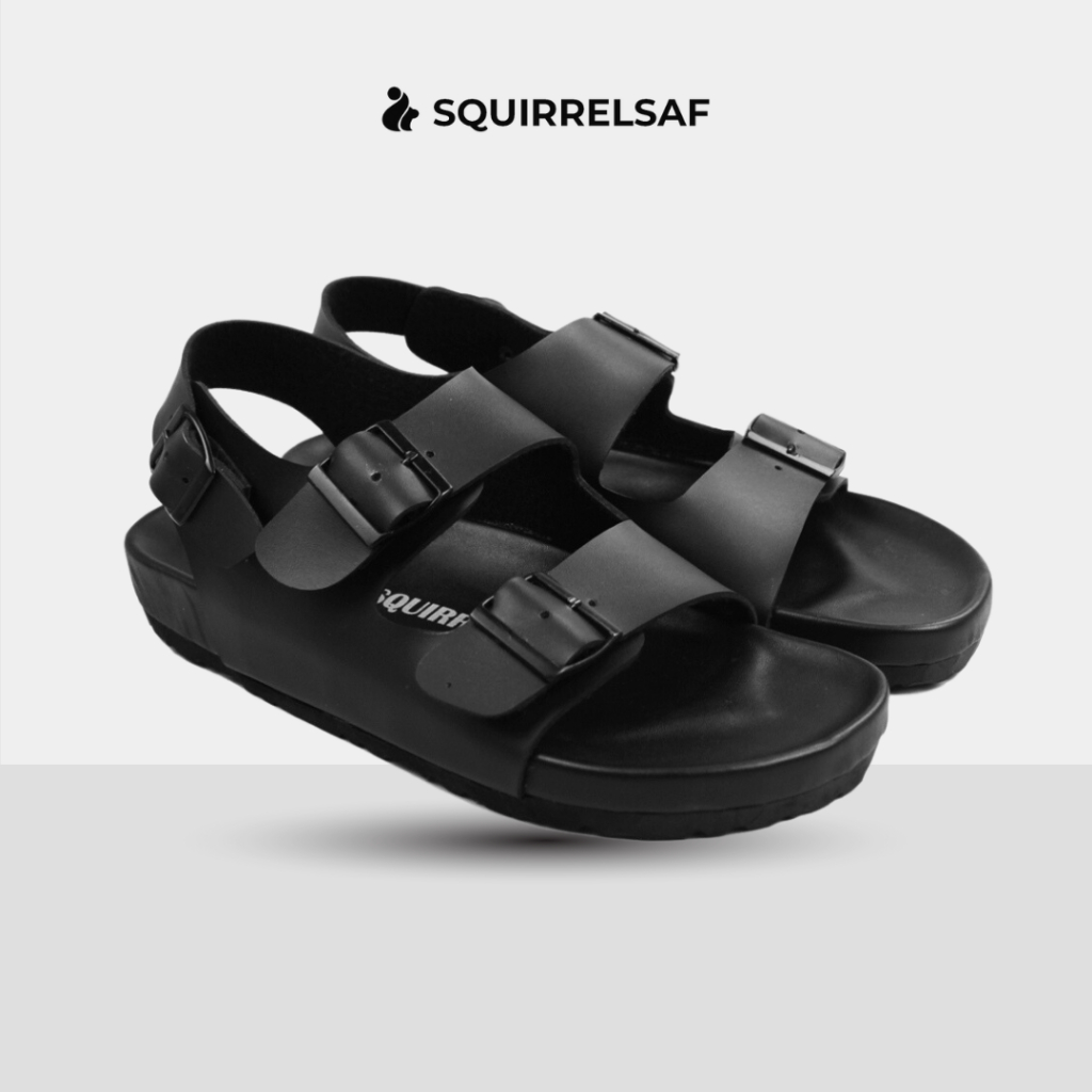 Squirrelsaf Sepatu sandal wanita dan pria Couple Sandal wanita kekinian - Gency Full Black