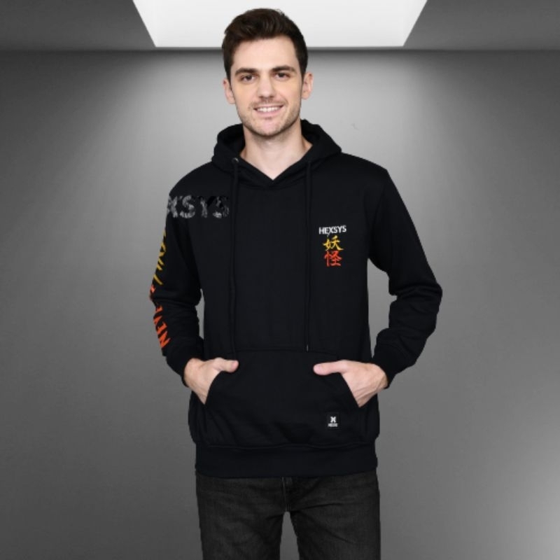 BRAND LOKAL HEXSYS Hoodie Steel Pria bermotif bahan fleece (A1)