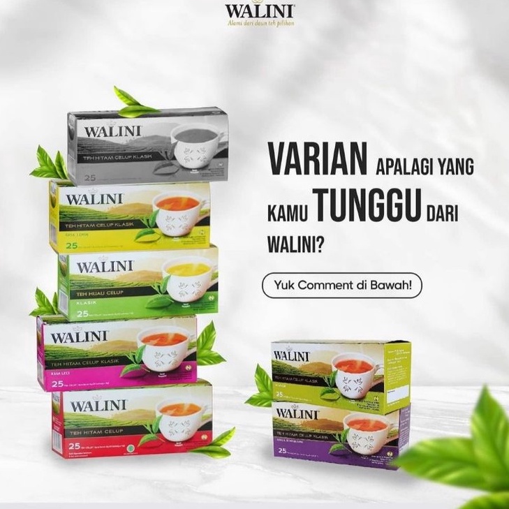 

XYCS8773 Terlaris TEH CELUP WALINI 25s, LECI, GREEN TEA, LEMON TEA, JASMINE TEA, BLACKCURRANT HALAL