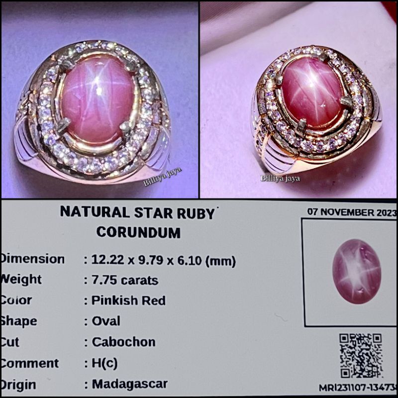CINCIN BATU NATURAL RUBY STAR CORUNDUM PLUS MEMO KUALITAS SUPER