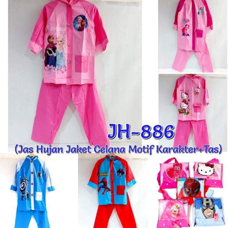 Seller Jas Hujan Anak Setelan Jaket Celana Karakter+Backpack Mantel anak backpack 886