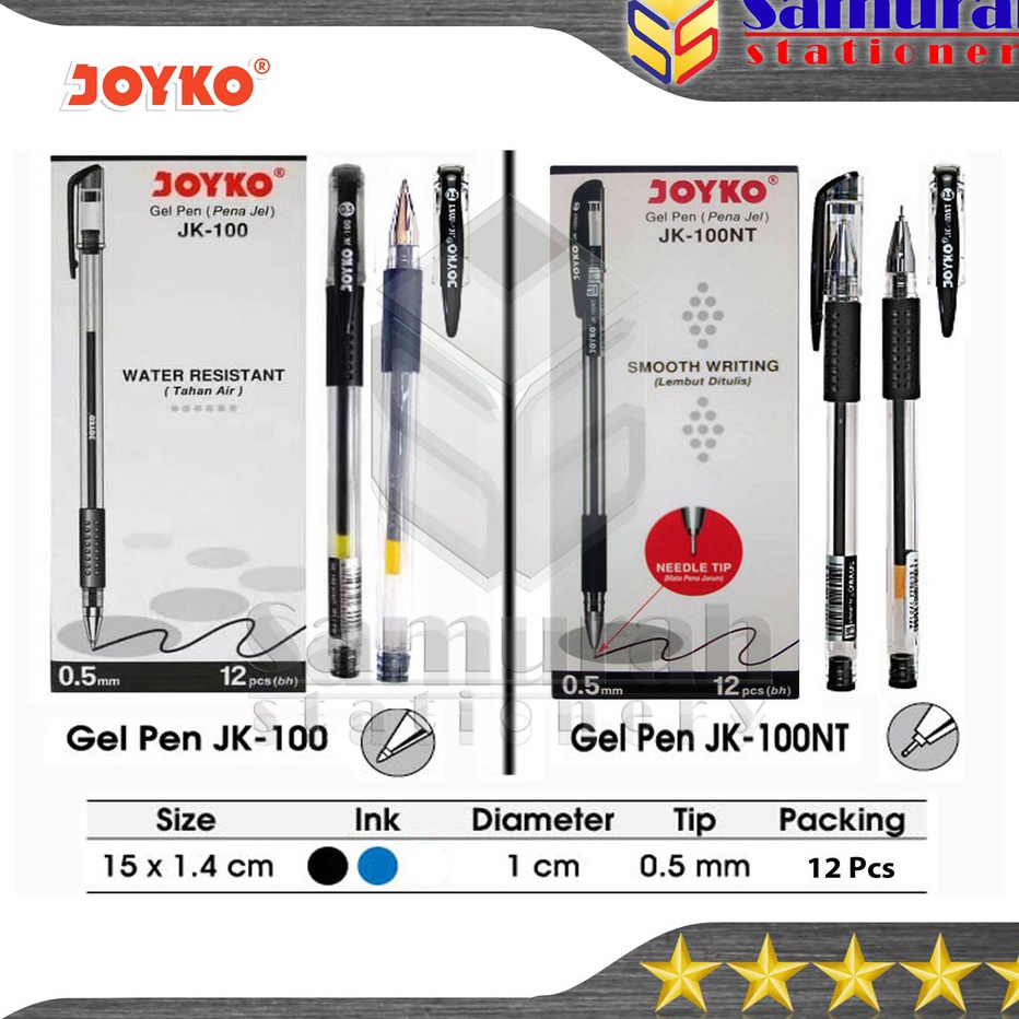 

Best Product Gel Pen Joyko JK 100 (Runcing) / JK 100 NT(Jarum) Pulpen GelPen JK-100 0.5 mm / Bolpen Pengel JK100 Harga Murah