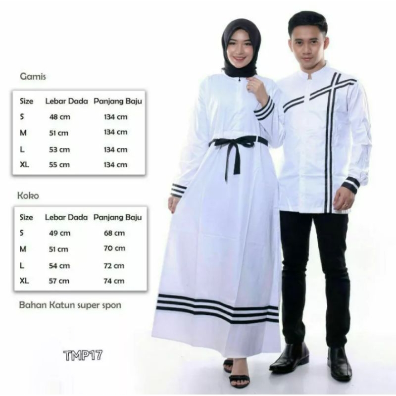 baju Couple muslim original putih dan hitam / gamis polos / Koko dewasa / gamis dewasa / baju sepasa
