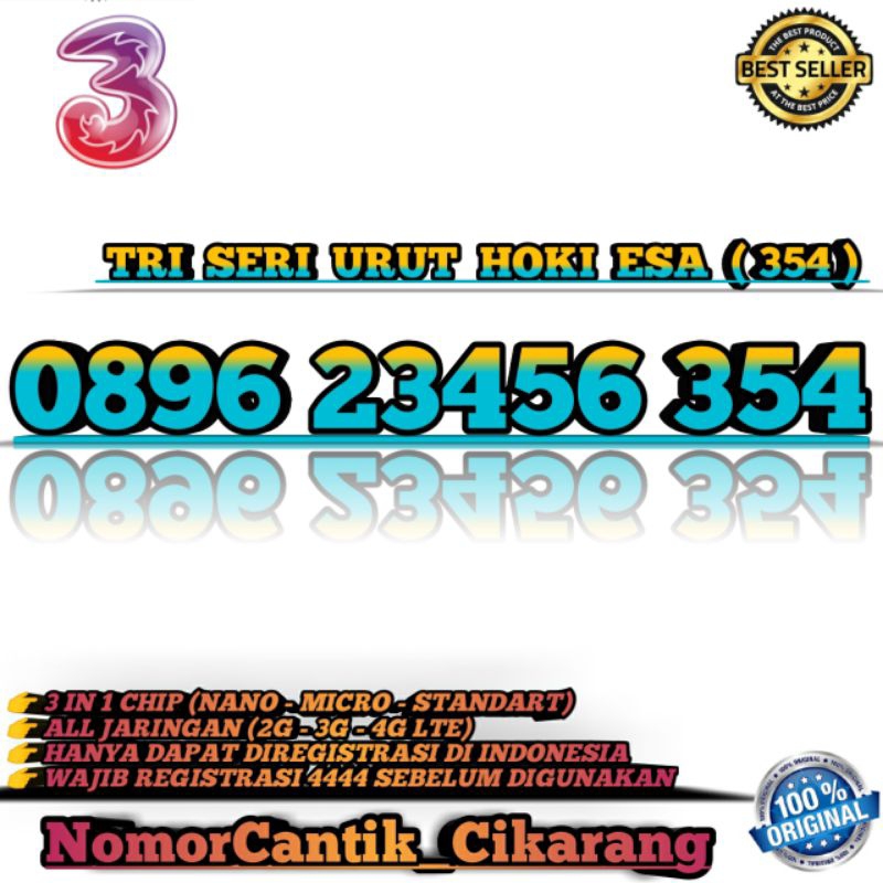 NOMOR CANTIK TRI SERI URUT 23456 34567 / NOMOR CANTIK TRI SUPER HOKI ESA 354 / NOMOR CANTIK TRI 12 D