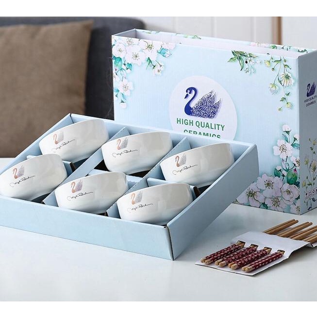 Terbaik..!! HOUSEWAREBRAND - [FREE KARTU UCAPAN DAN SUMPIT] MANGKOK KERAMIK MOTIF BEBEK ANGSA BIRU +