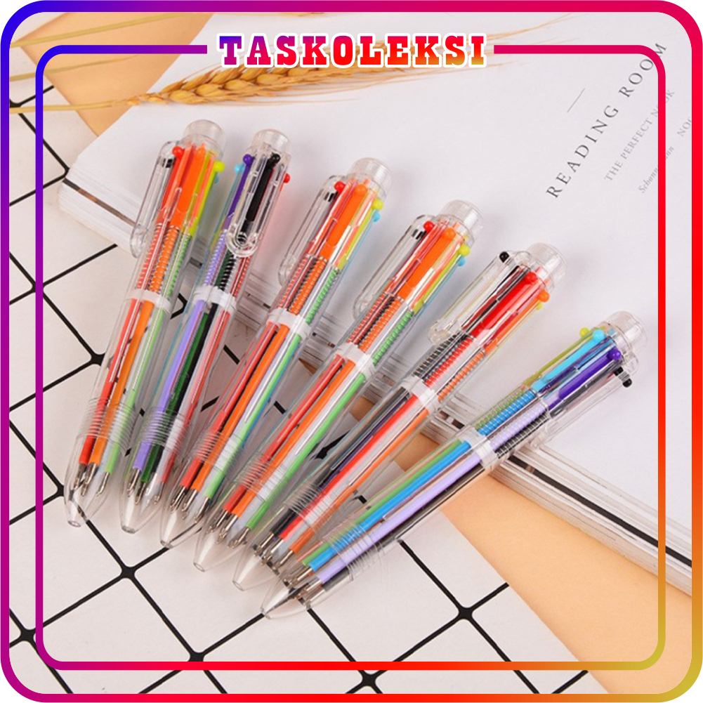 

☛TK☚ Pulpen 6 Warna Transparan Pena Ballpont Pen Six-in-One Color S048