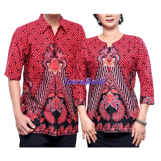 BAJU COUPLE BLUS MERAH COUPLE BATIK SARIMBIT BATIK MERAH