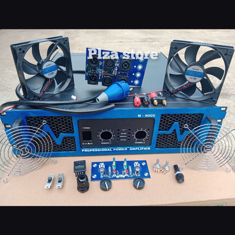 Bok power amplifier tipe N9000 Biru komplit aksesoris 2 chanel ukuran 3U warna biru komplit aksesori