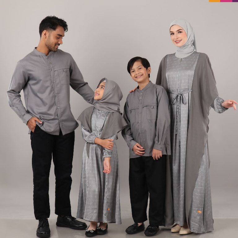 Sarimbit Keluarga 2024 Nibras Rayya Qanita Gray Stone Baju Couple Pasangan Mewah Premium Elegan Terb