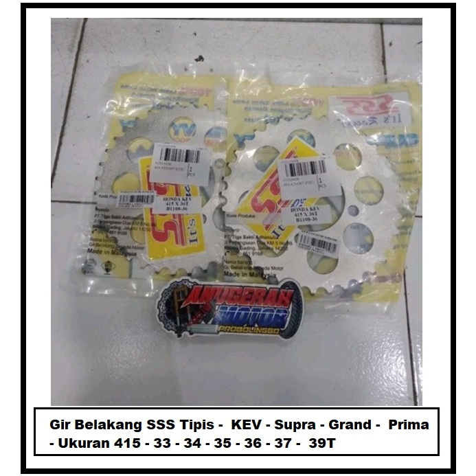 Gear Gir Belakang SSS Tipis -  KEV - Supra - Grand -  Prima  - Ukuran 415 - 33 - 34- 35 - 36 - 37 - 