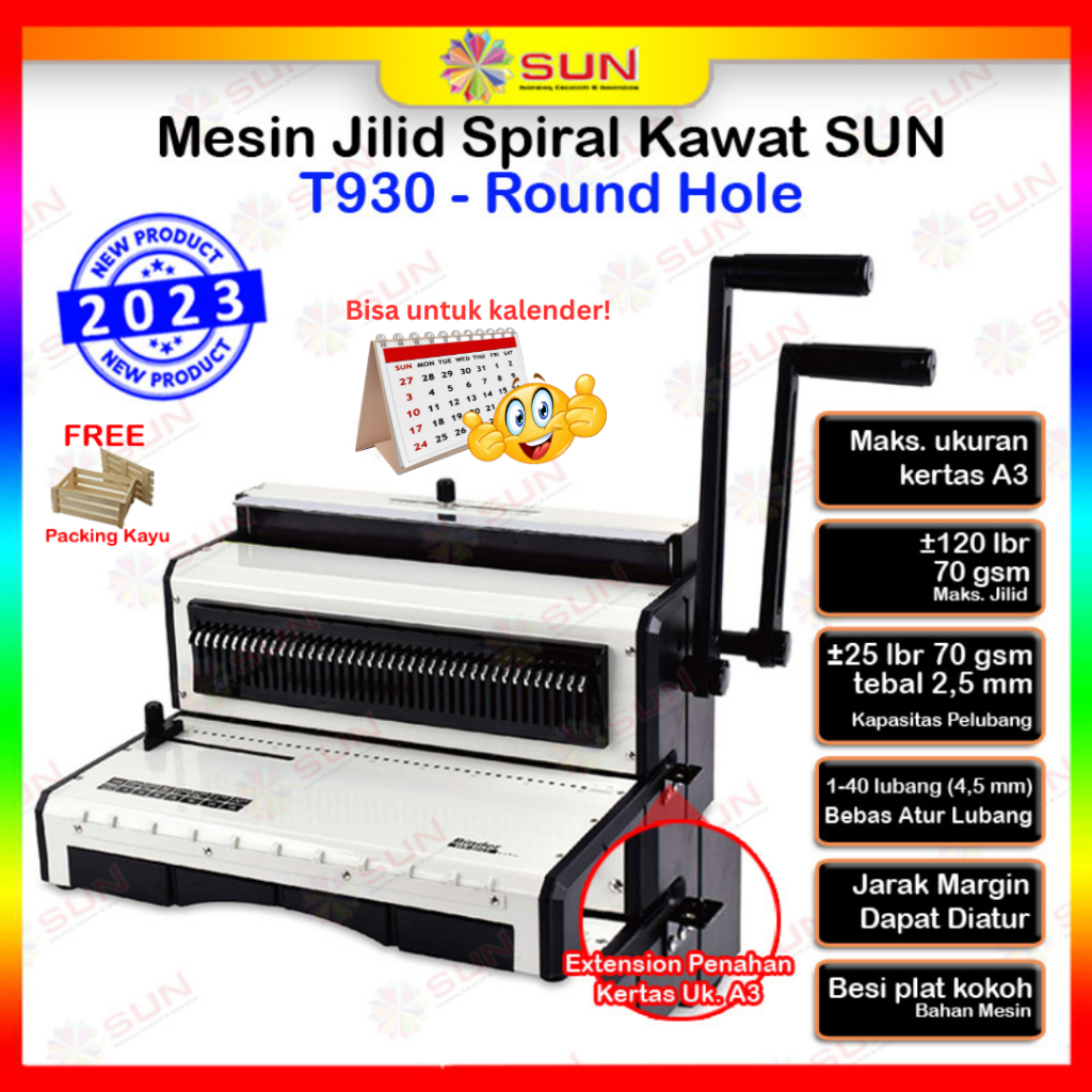 Mesin Jilid Spiral Kawat Hardcover Kalender A3 Heavy Duty T930 Lubang Bulat / Kotak