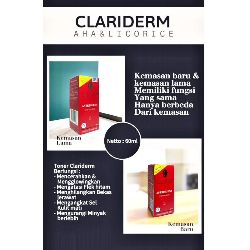 TONER CLARIDERM PER 3PC ORIGINAL / TONER WAJAH CLARIDERM ORIGINAL / ALKOHOL CLARIDERM ASTRINGENT ASL