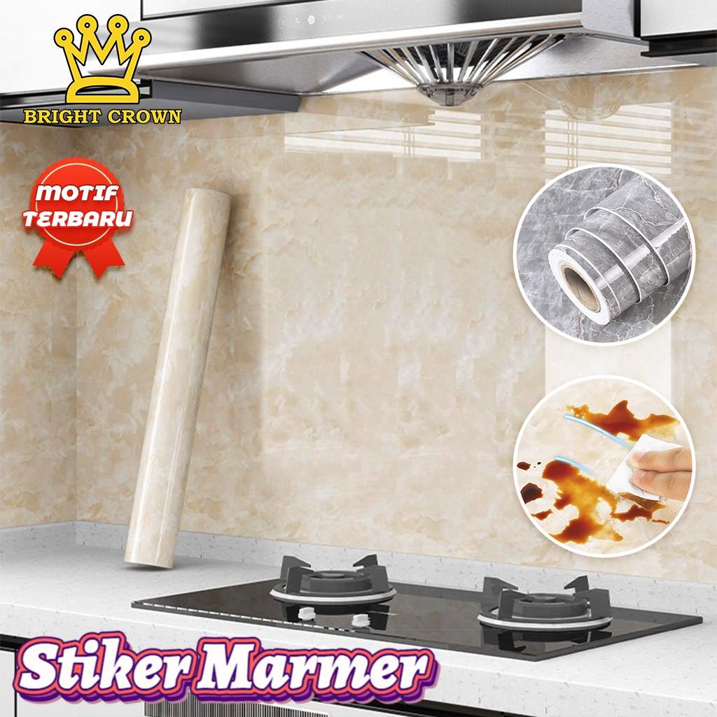 Bright Crown Wallpaper Stiker Marmer motif Premium marble lemari dapur meja 60X500CM.HIGH QUALITY
