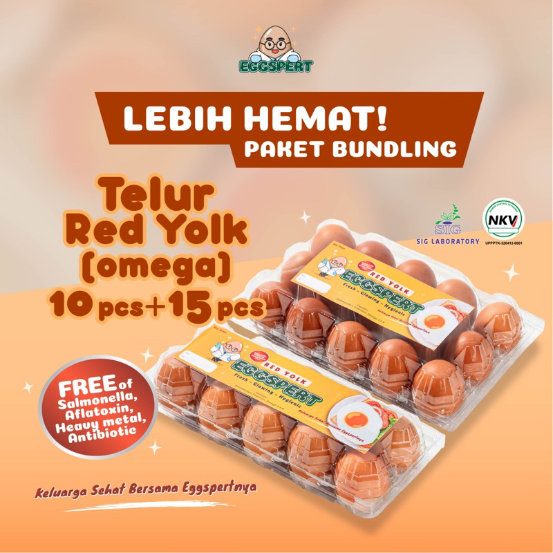 

Eggspert Telur Ayam Red Yolk (Omega) Paket Bundling Isi 10pcs + 15pcs