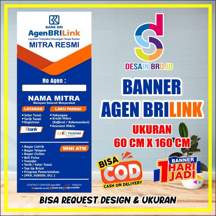 BANNER/SPANDUK AGEN BRILINK ( BISA CUSTOM ) UKURAN 60X160 CM