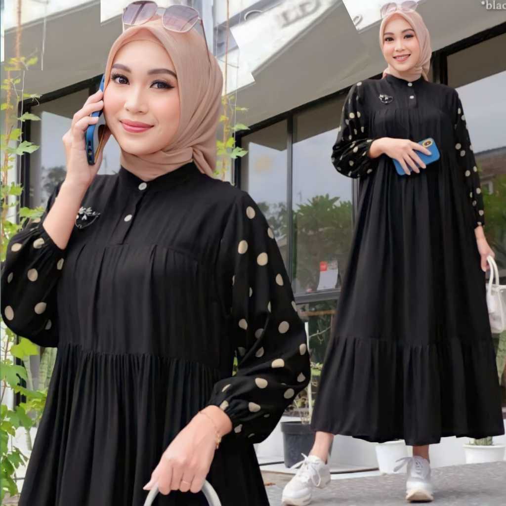 Dasima Gamis polos kombinasi polkadot midi dress terbaru