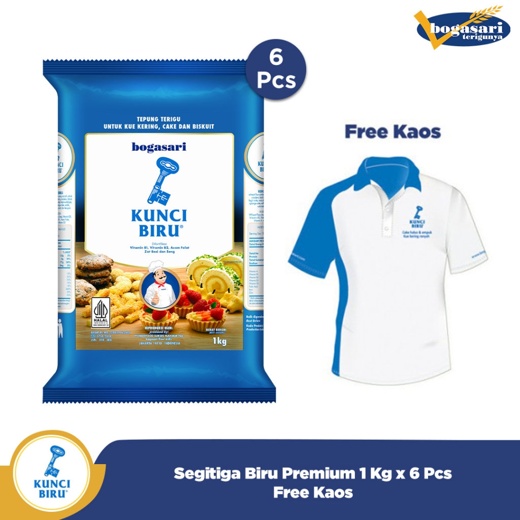 

Bogasari Kunci Biru Premium 1 Kg x 6 Pcs + Kaos