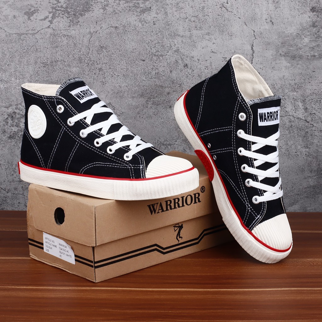 Warrior Classic High cut Original - Sepatu Sekolah Hitam Putih