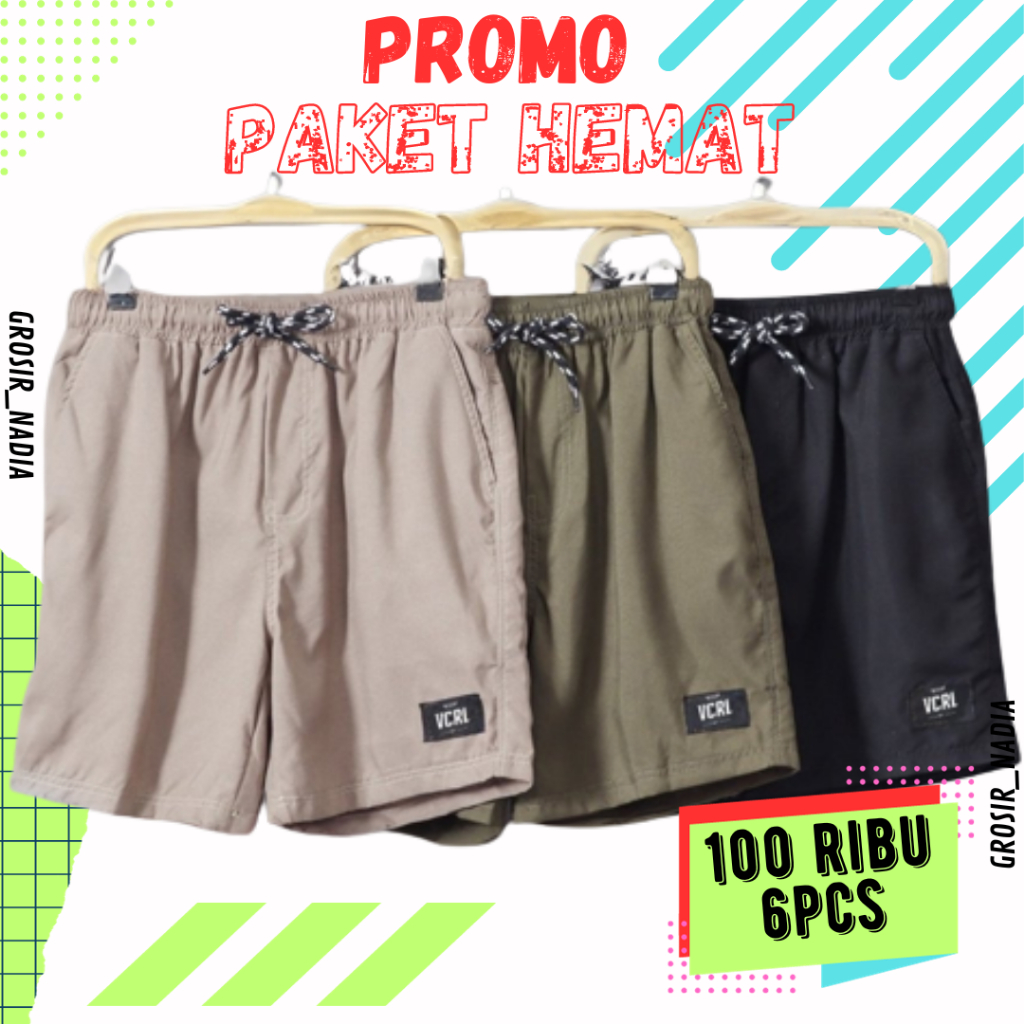 PROMO 100 RIB DAPAT 6 CELANA PENDEK BROADSHORT PRIA TERBARU