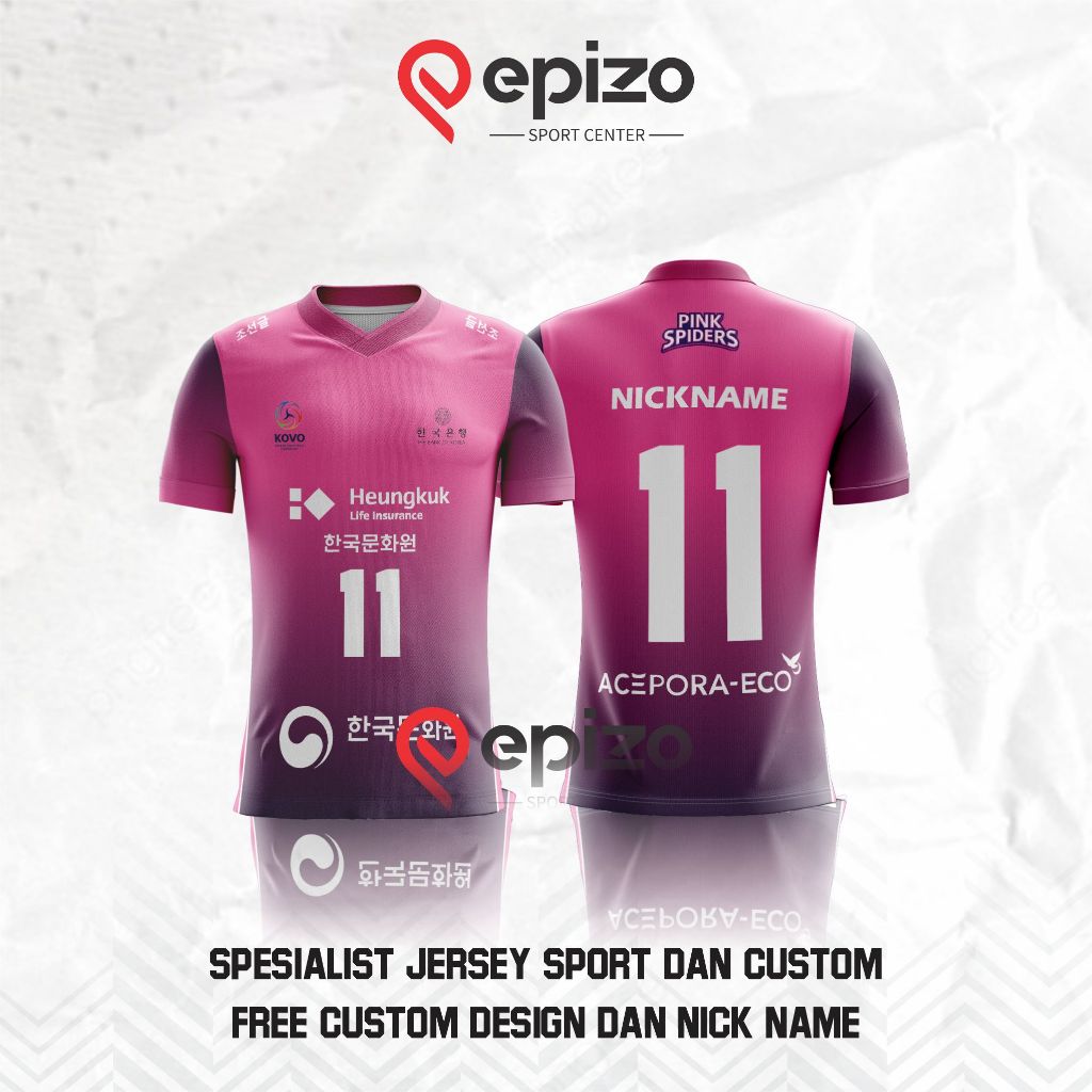 JERSEY KAOS VOLLY PINK SPIDER KOREAN FULL PRINTING 2023 TERBARU BISA CUSTOM NAMA TERMURAH