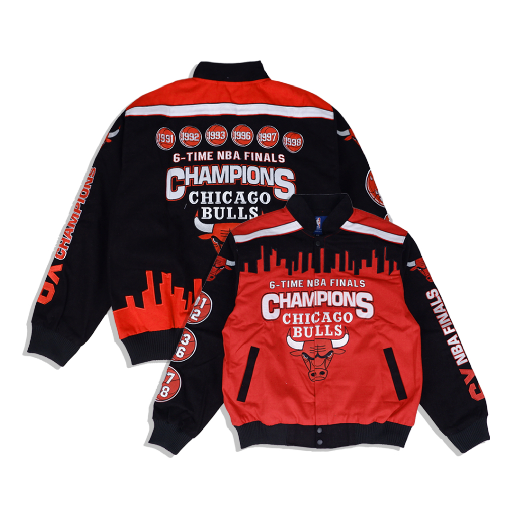 VARSITY CHICAGO BULLS 6-TIME NBA FINALS JACKET BLACK&RED NBA TEAM PREMIUM ORIGINAL 1:1 NBA MLB HEAVY