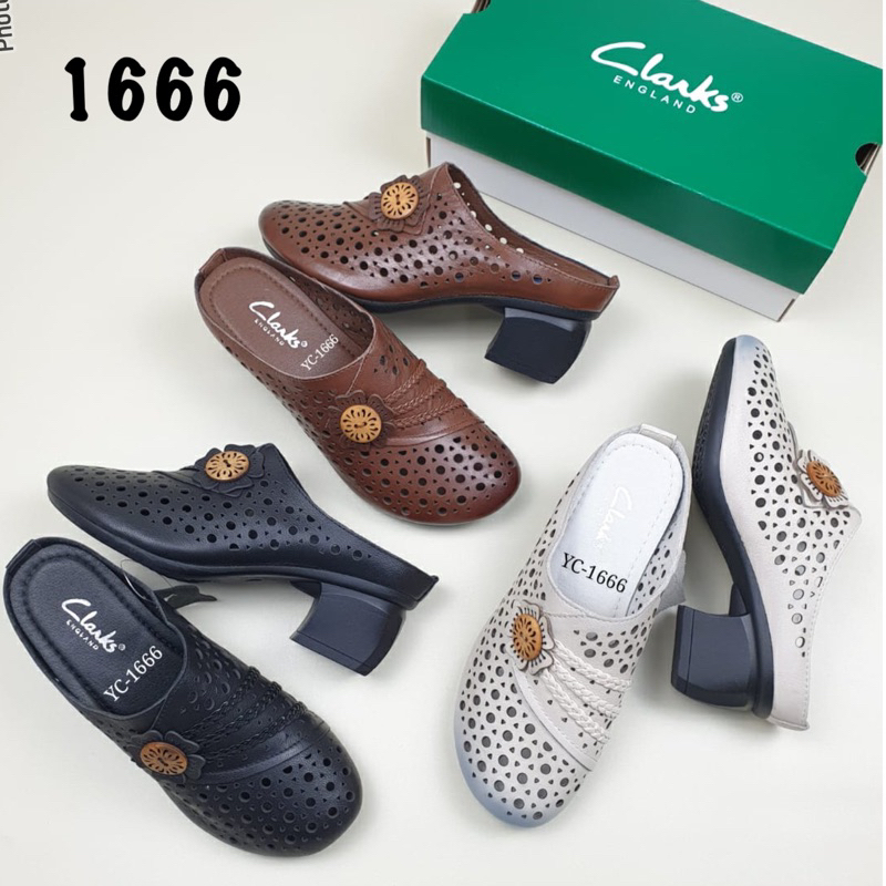 TERMURAH Sepatu Clarks YC-1666 Mule (Selop) Sandal Sol 6cm / Sandal Wedges Wanita / Sepatu Kerja Kan