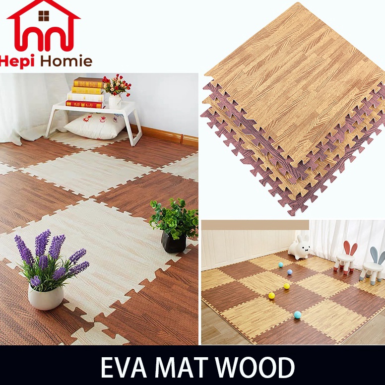 Baru.. [HH] 60X60X1CM PUZZLE ALAS LANTAI EVA MAT WOOD KARPET TIKAR MATRAS EVAMAT MOTIF KAYU TPV