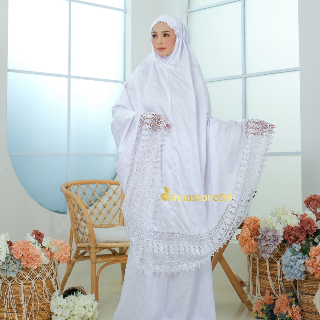 Mukena Mukenah Dewasa Sutra Paris Renda Mewah Jumbo