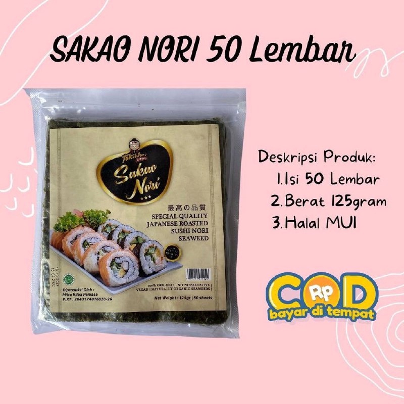 

Terlaris Sakao Yaki Sushi Nori 50 Lembar - Sakao Rumput Laut 1 Pack (50s) - Manjun Seaweed - Nori Sushi Halal grosir