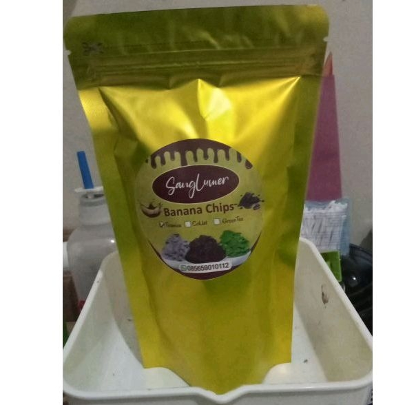 

keripik pisang coklat lumer kemasan pouch berat -+120gr