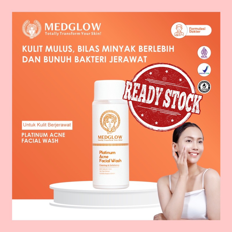 MEDGLOW CLINIC Platinum Whitening Facial Wash | Sabun Pembersih Kulit Cuci Wajah Muka Cleanser Skinc