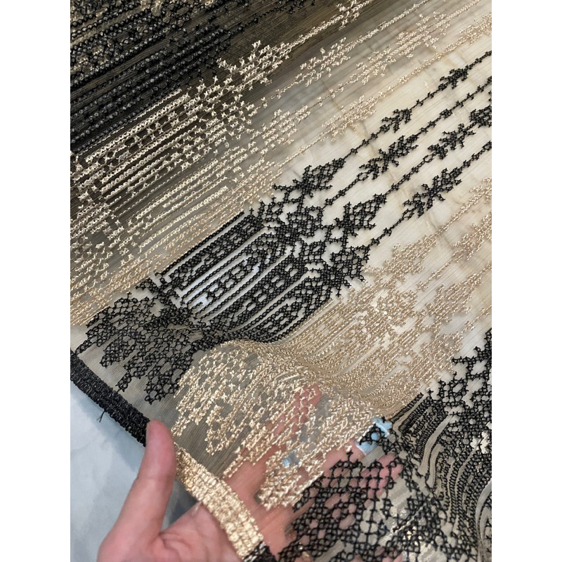 Bahan kain Brokat Exclusive Tile Plisket Pleated Tulle Warna Hitam Gold