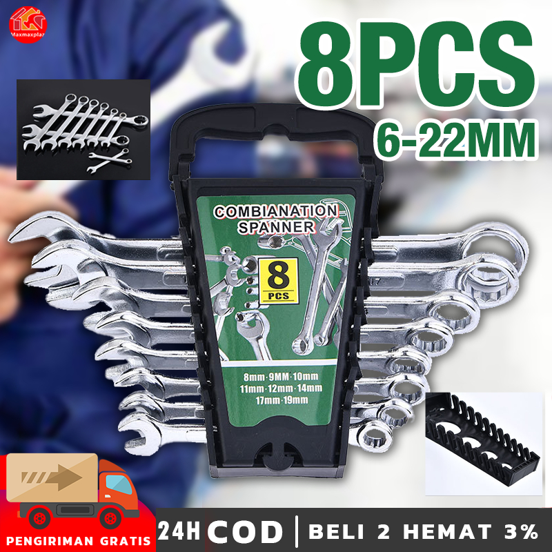 Kunci Ring Pas Set 8 Pcs 8-19mm 6MM - 22MM Kunci Ratchet Kunci Kunci Pas Set Perkakas Tangan Alat Ta
