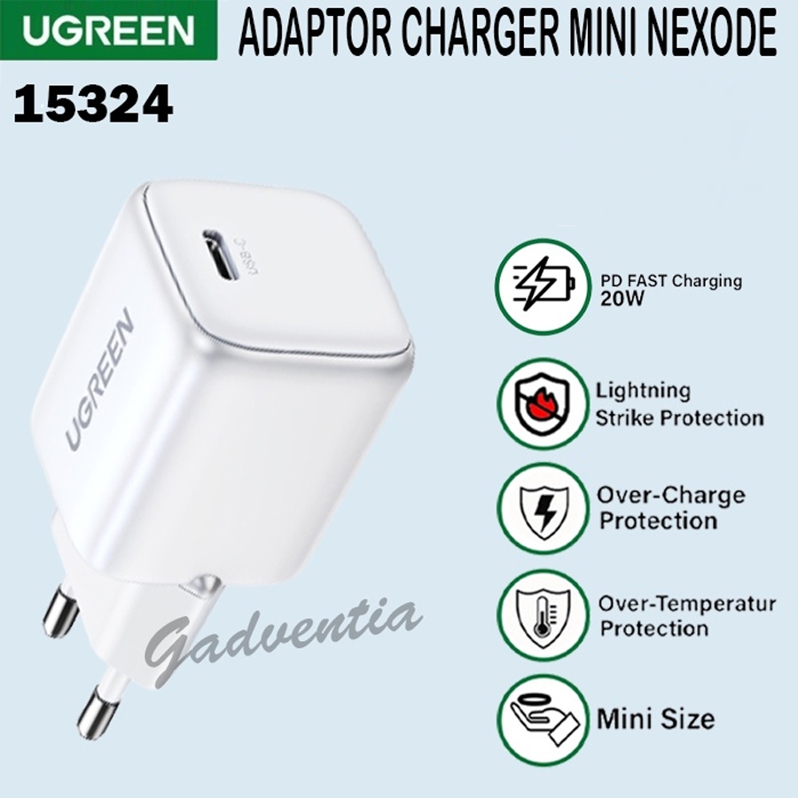 Ugreen Nexode Kepala Adaptor Charger GaN Fast Charging 20W 30W 45W 65W 100W 140W 200W Laptop Handphone Iphone Android-20W WHITE