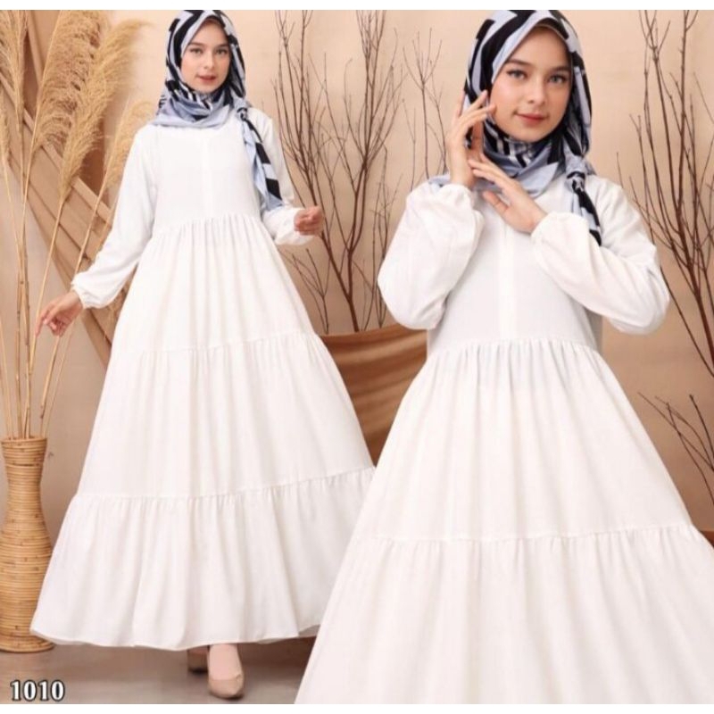 GAMIS SUSUN CASSANDRA PUTIH ELEGAN TERBARU LEBARAN 2024 AMANDA DRESS HITAM BUSUI FRIENDLY HANUM REMP