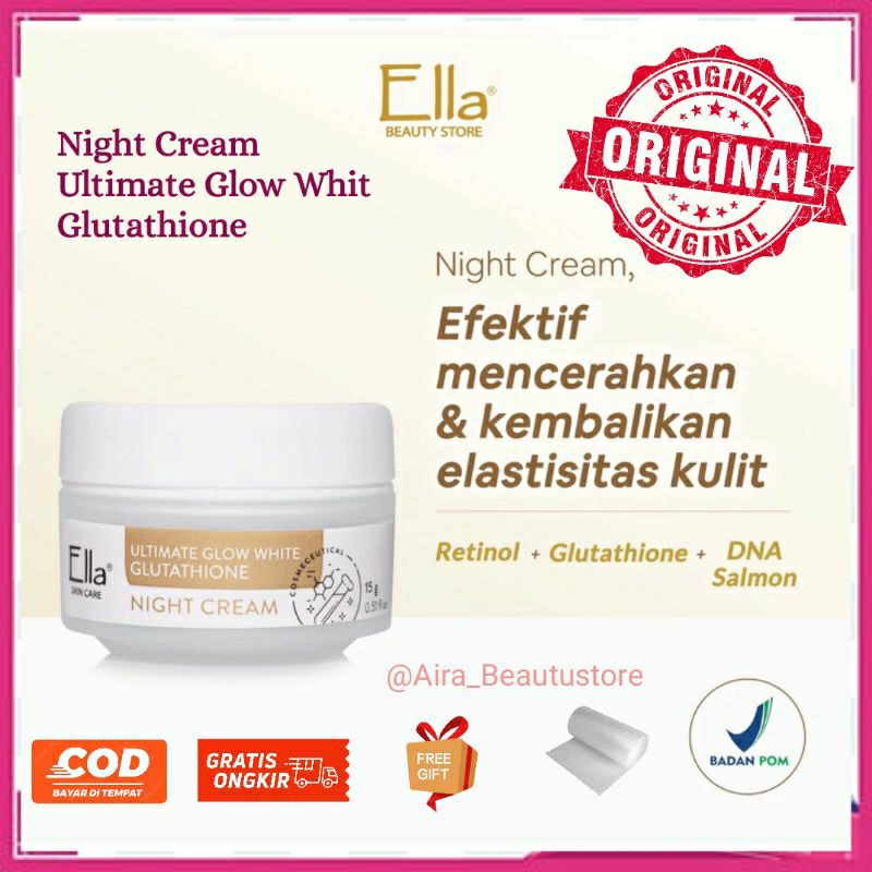 Night Cream Ultimate Glow Whit Glutathion Krim malam ella skincare