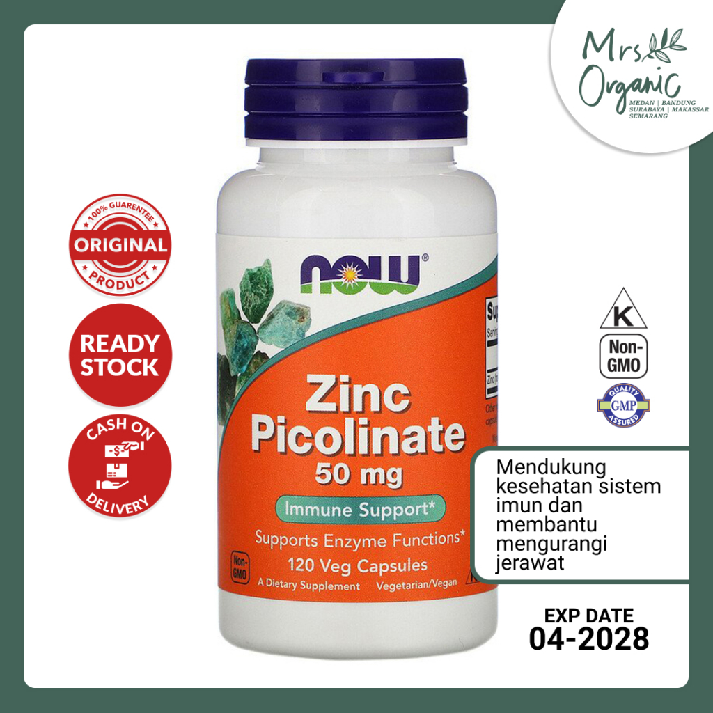 Vitamin Zinc Picolinate 50 mg Now 120 Veggie Kapsul Vegetable Sayur