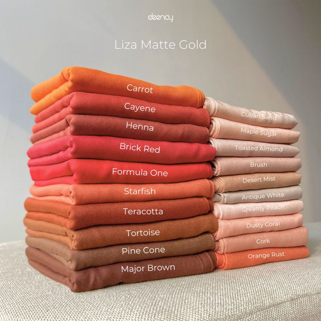 HIJAB NEW LIZA POLOS GOLD BY DEENAY BAHAN VOAL LOGO DOUBLE  PIN MATTE & LOGO D
