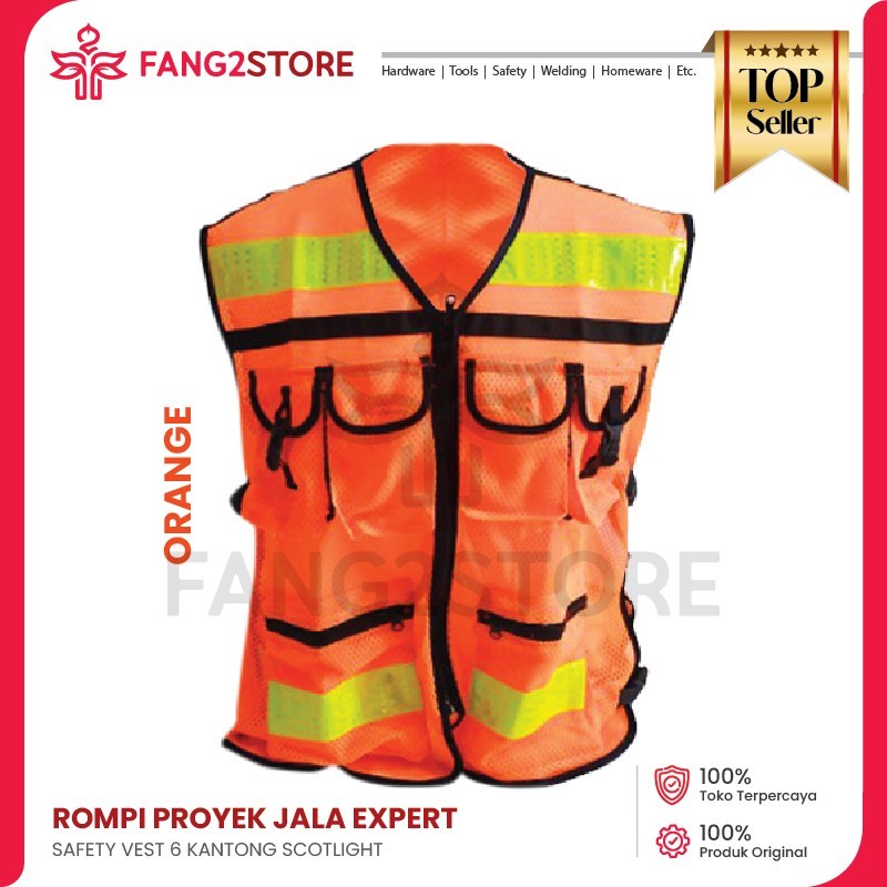 Rompi Safety Proyek / Safety Vest 6 Kantong Scotlight Orange Lynx