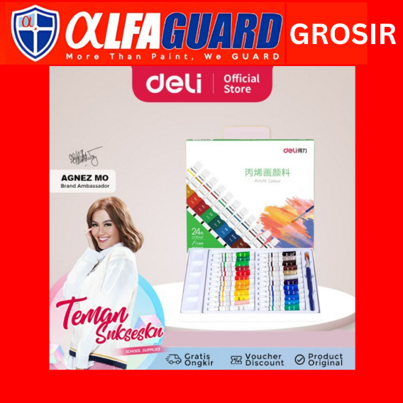 

Cat Akrilik Deli Acrylic Paint 24 Warna (24 x 5 ml) Bonus Kuas & Palet 73915