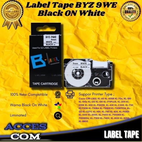 

Compatible Label Tape Casio BYZ 9WE Black On White BYZ-9WE 9MM X 8M