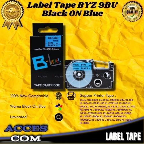 

Compatible Label Tape Casio BYZ 9BU Black On Blue BYZ-9BU 9MM X 8M