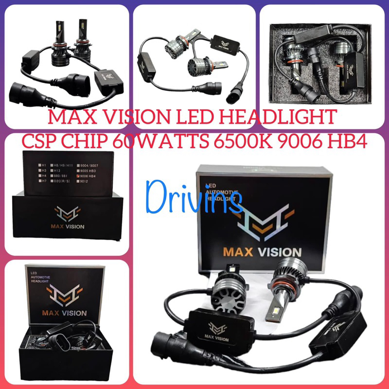 MAX VISION LED HEADLIGHT CSP CHIP 60WATTS 6500K 9006 HB4, 9005 HB3, H11, H4