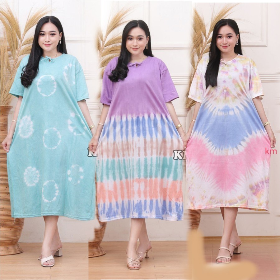 daster kaos jumbo kekinian-baju tidur wanita bahan adem-daster batik - Random